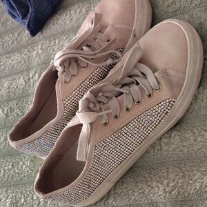 Gianni Bini Women's Suede Rhinestone Lace-Up Sneakers Brown Size 7 1/2